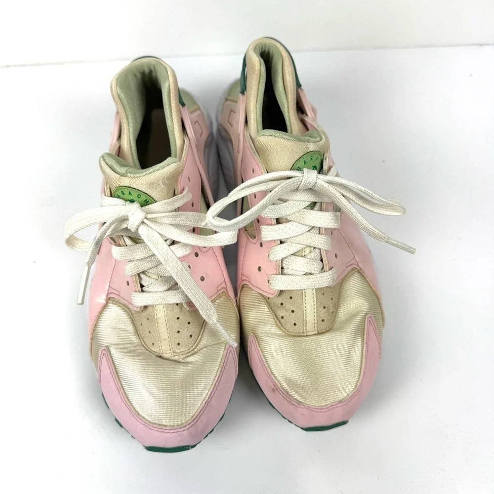Nike Air Kids Sz 7Y Huarache Run Se GS Athletic Sneakers Pink/Green Retro Shoes